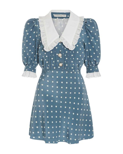 Alessandra Rich Blue Polka-dot Patterned Puff-sleeve Regular-fit Silk Mini Dress