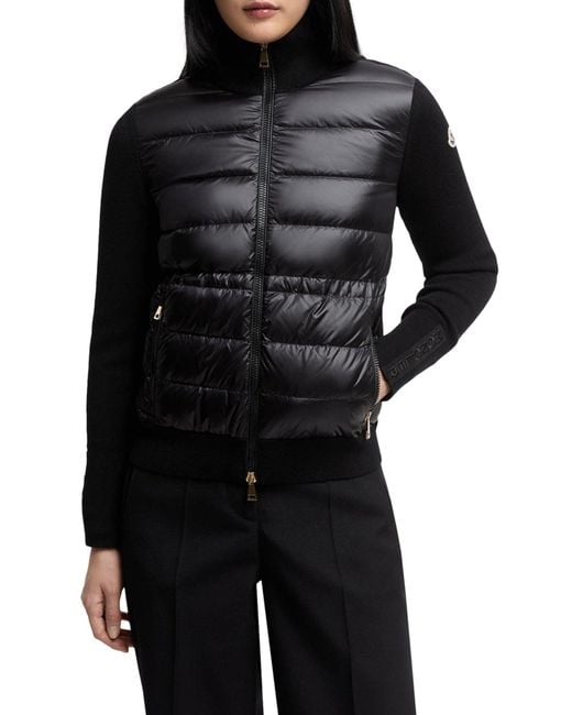 Moncler Black Wool Padded Cardigan With Zip