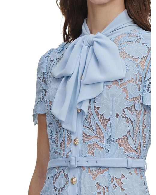 Self-Portrait Blue Midi Lace Dress With Layers On The Neck