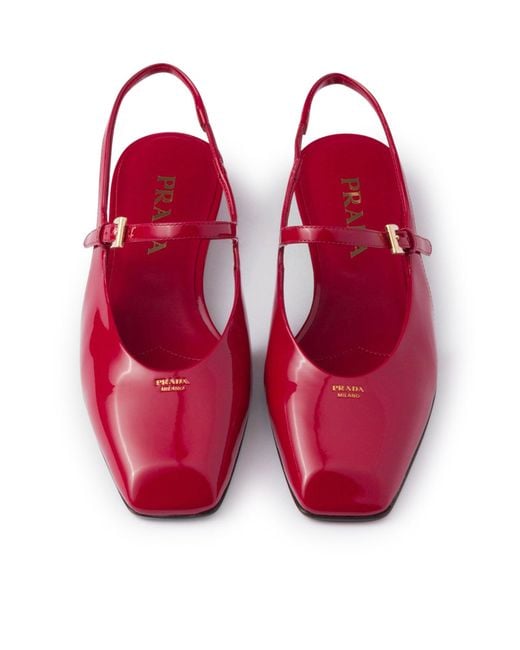 Prada Red Patent Leather Slingback Ballerinas