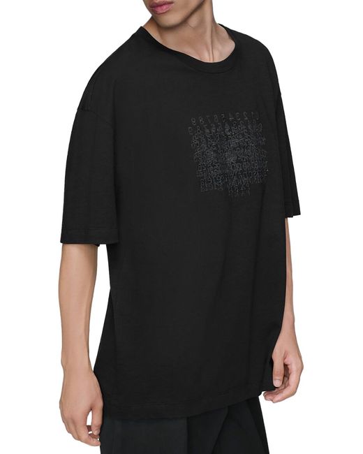 Maison Margiela Black Cotton T-Shirt With Tone-On-Tone Lettering Print for men