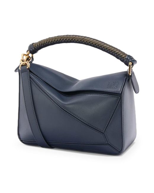 Loewe Blue Puzzle Small Bag Woven Handle