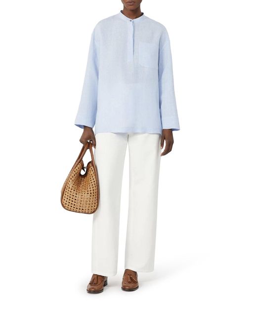 Max Mara Blue Cantico Shirt In Pure Linen
