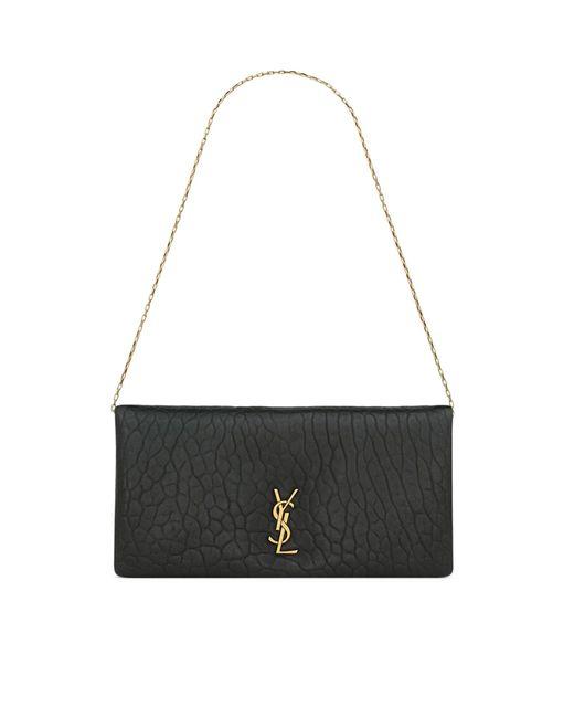 Saint Laurent White Calypso Mini In Hammered Lambskin
