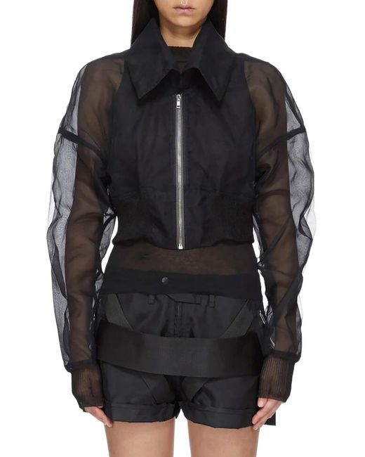 Rick Owens Black Cropped Dracucollar Bomber
