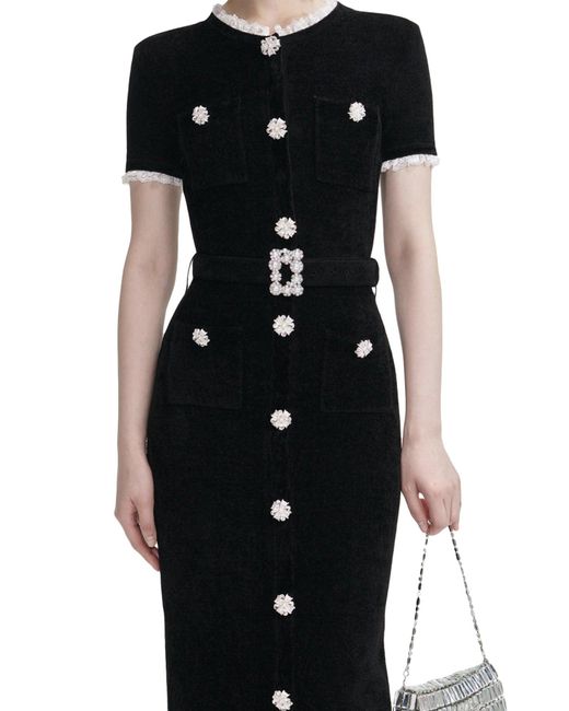 Abito midi in maglia ciniglia nera di Self-Portrait in Blue
