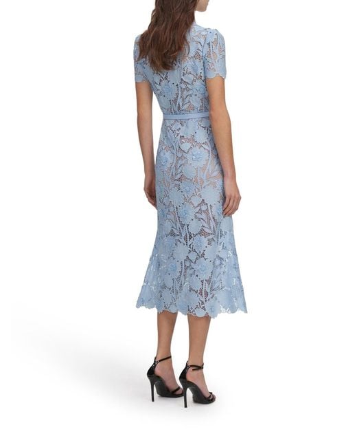 Self-Portrait Blue Midi Lace Dress With Layers On The Neck