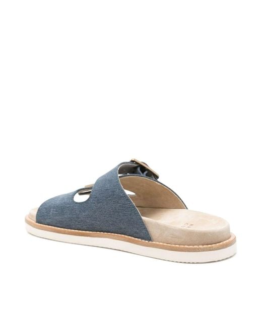 Brunello Cucinelli Blue Suede Slides Sandals for men