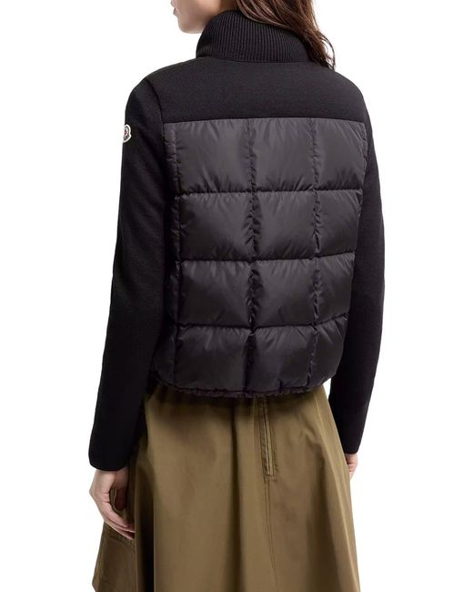 Cardigan imbottito in lana con zip e trapuntatura a quadri di Moncler in Blue