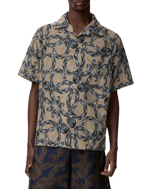 Loewe Gray X Paula's Ibiza Short-Sleeved Shirt With All-Over Anagram for men