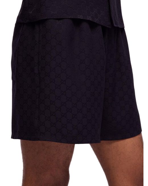 Shorts in seta jacquard gg di Gucci in Blue da Uomo