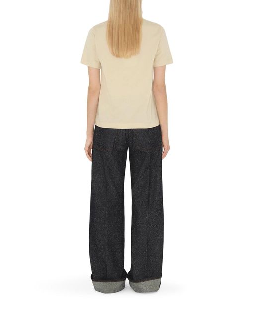 Burberry Natural Cotton T-Shirt With Check Applique