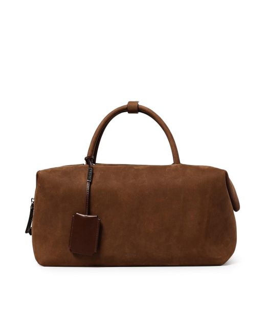 Max Mara Brown Small Holdallssuede Top Handle In Nubuck Leather