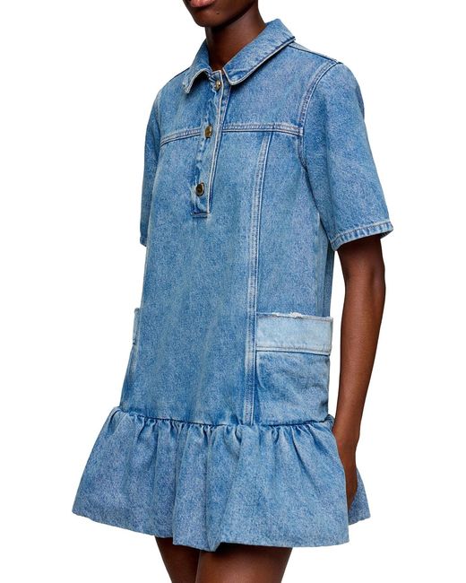 Ganni Blue Patchwork Denim Dress