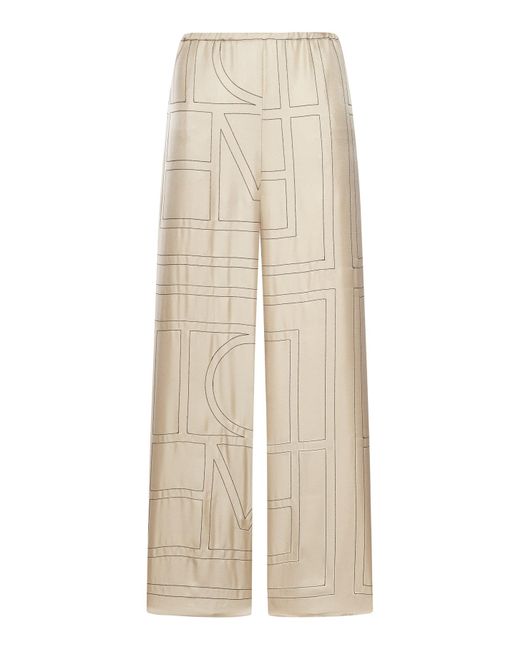 Totême  Natural Silk Trousers With Monogram