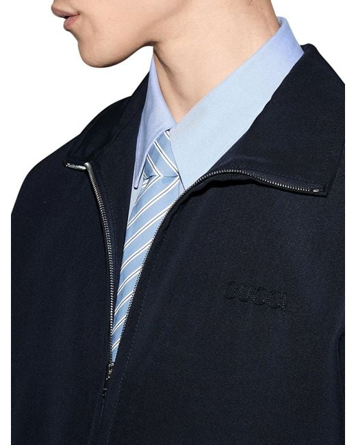 Gucci Blue Wool Twill Embroidered Jacket for men