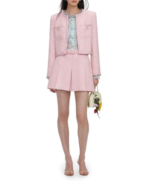 Self-Portrait Pink Cropped Boucle Jacket