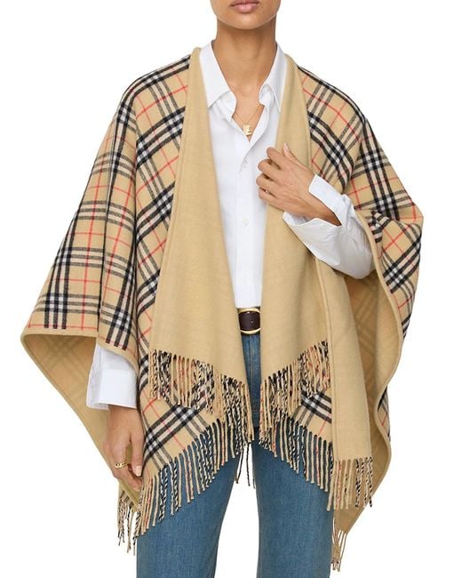 Burberry Natural Reversible Check Wool Cape