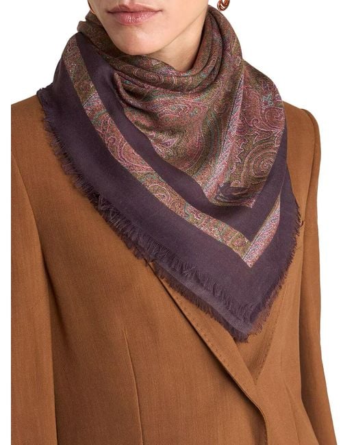 Etro Brown Cashmere Scarf With Floral Paisley Pattern