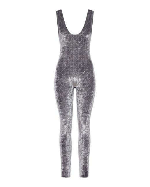 Gucci Gray Jumpsuit With Gg Crystal Embroidery