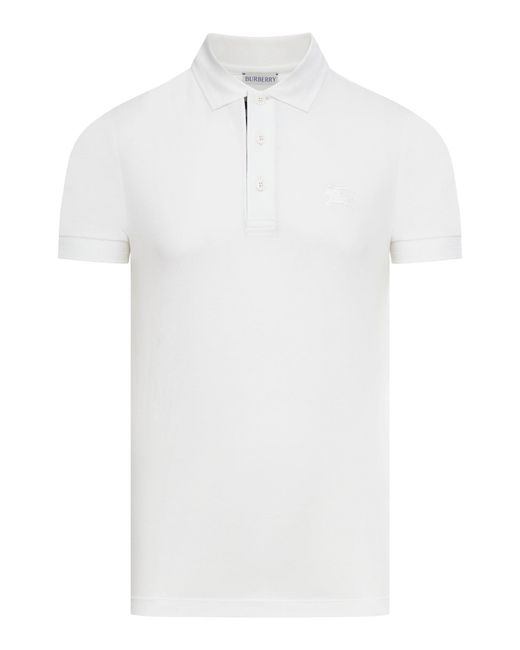 Burberry White Cotton Polo Shirt With Embroidered Ekd Logo for men