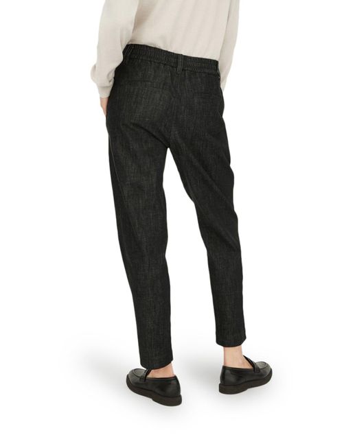 Brunello Cucinelli Black baggy Trousers In Dark Polished Denim With Shiny Loop Details