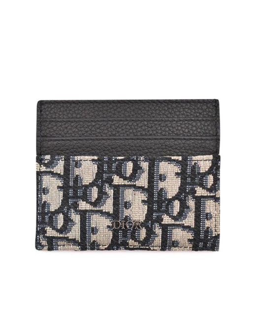 Dior Beige And Black Jacquard Dior Oblique Card Holder And Black Grained Calfskin for men