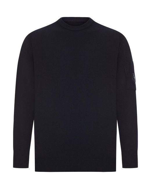 C P Company Blue Crew Neck Sweater In Extrafine Merino Wool for men