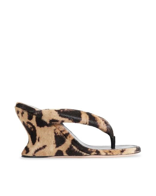 Balenciaga Brown Gaeta Wedge Thong Sandal In Ocelot-print Calf Hair
