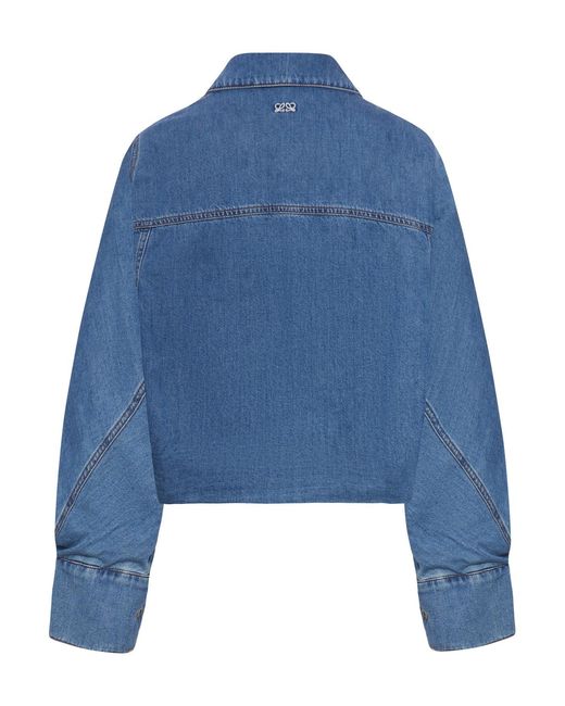 Loewe Blue Cropped Denim Jacket With Wide Sleeves