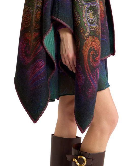 Mantella reversibile in lana con motivo paisley dÉgradÉ di Etro in Black