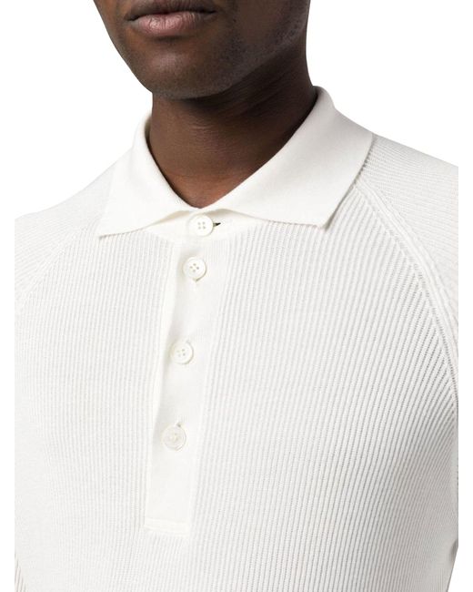 Brunello Cucinelli White Knitted Polo Shirt for men