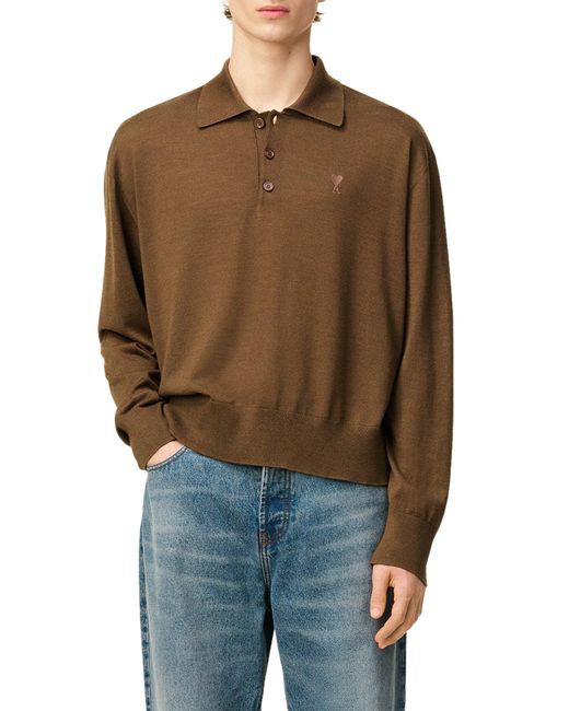 Polo ami de coeur in lana e seta extrafine di AMI in Brown da Uomo