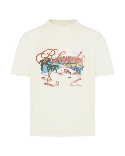 Rhude White Cannes Beach-print Cotton T-shirt for men