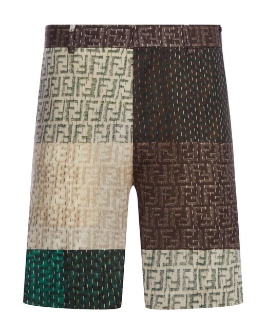 Bermuda in lino ff di Fendi in Gray da Uomo