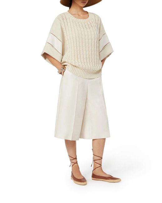 Max Mara White Kaki Linen Bermuda Shorts
