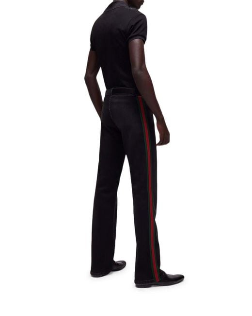 Gucci Blue Cotton Denim Trousers With Web Ribbon for men