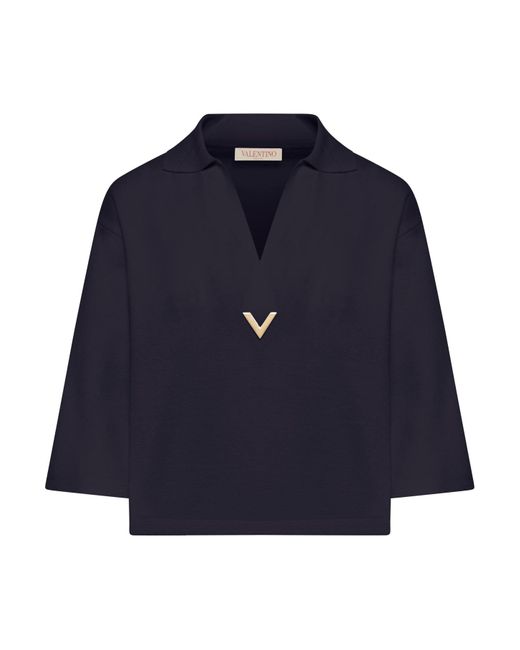 Valentino Garavani Blue Knitted Polo Shirt