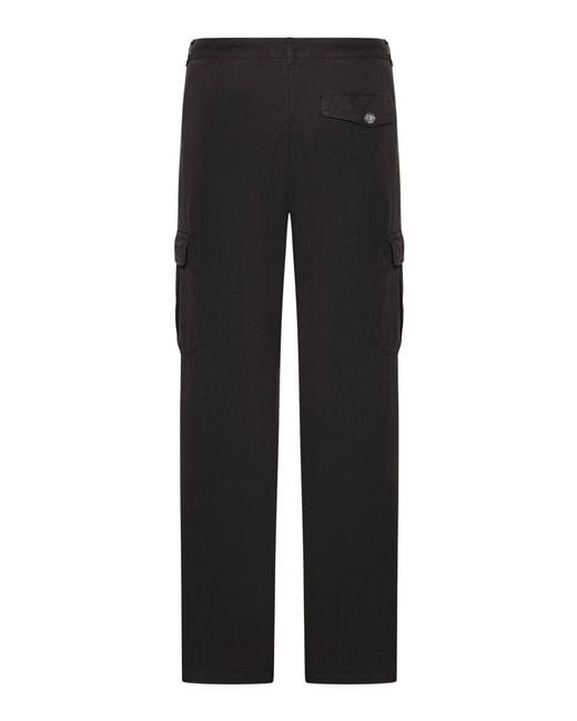 120% Lino Black Linen Cargo Trousers for men