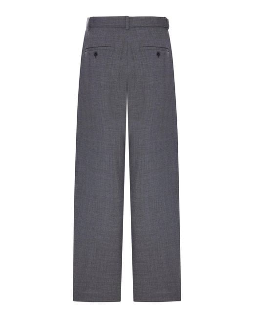 Sacai Gray Wide-Leg Wool-Blend Trousers With A Belt