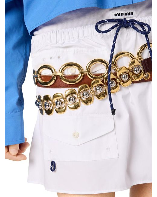Miu Miu White Cotton Poplin Mini Skirt With Logo