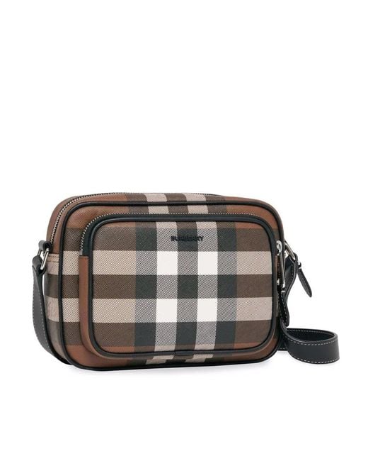 Burberry Black Check Fabric Crossbody Bag for men