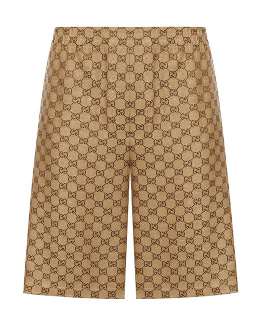 Gucci Natural Gg Supreme Linen Shorts for men