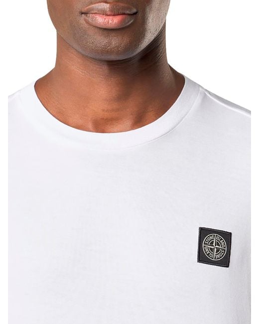 Stone Island White Long Sleeve T-shirt With Compass Patch for men