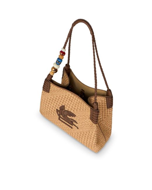 Etro White Libra Small Raffia Shopping Bag