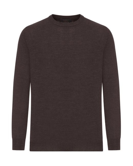 Zanone Brown Crew Neck Sweater for men