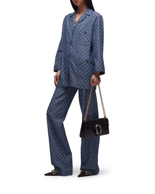 Gucci Blue gg Jacquard Cotton Denim Trousers