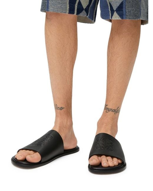 Loewe Black Slide Anagram Flex In Soft Calfskin for men