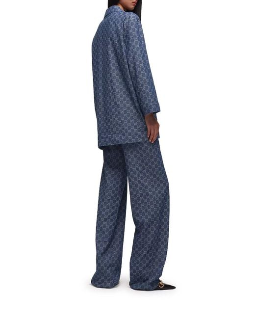 Gucci Blue gg Jacquard Cotton Denim Trousers