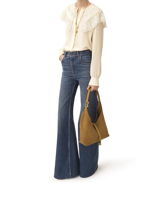 Borsa hobo marcie piccola in pelle scamosciata di Chloé in Natural